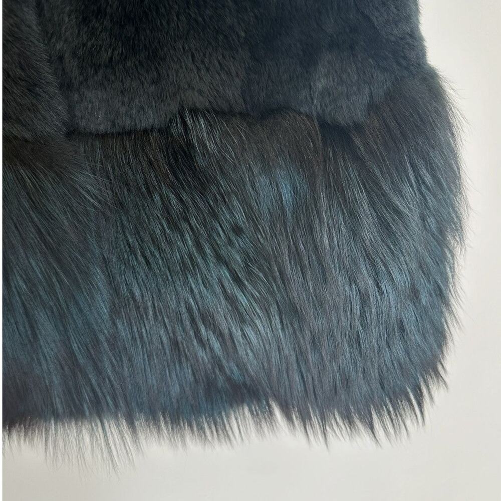 RARE Co Collection Peplum Fur Vest Forest Green size S Fox & Hare Fur Silk lined - Picture 4 of 16